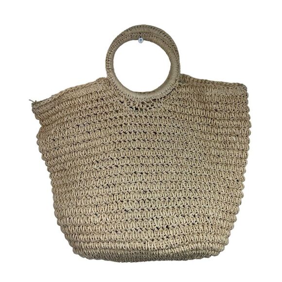 Woven Straw Summer Top Handle Tote - Picture 1 of 7